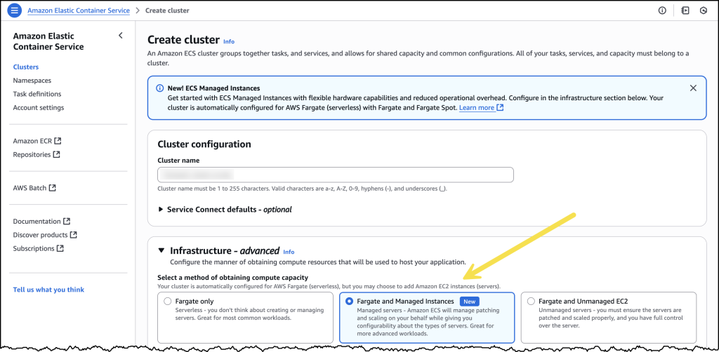 Creación de un clúster ECS con instancias administradas